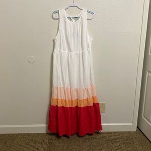 Ava and Viv white maxi dress with pink and orange skirt